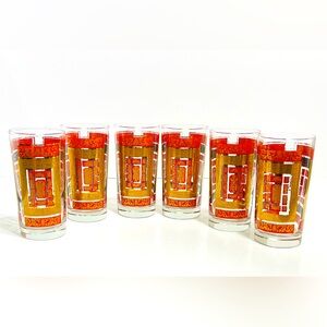Vintage Libbey Hollywood Regency Gold Gilt And Red HighBall Glasses Set Of 6